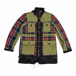 WD.NY Women’s Size Med. Tweed and Olive Green Jacket zip up pocket Jacket